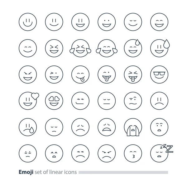 Emoji ikoner, uttryckssymbolerna, ansikte uttryck tecken, minimalistisk design — Stock vektor