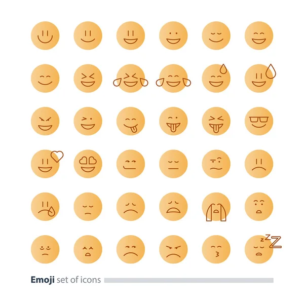 Ikony emoji, emotikony symbole, twarz wyrażenie znaków, minimalistyczne Płaska konstrukcja — Wektor stockowy