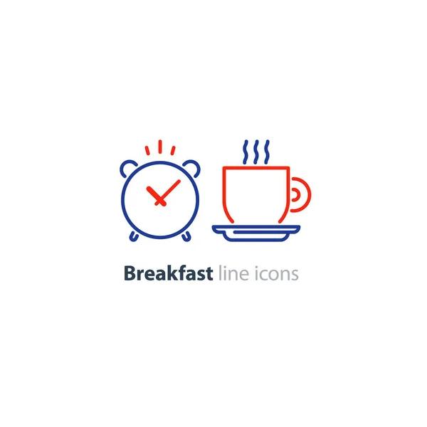 Morgen Tee Tasse Symbol, Wecker, Frühstückskaffee — Stockvektor