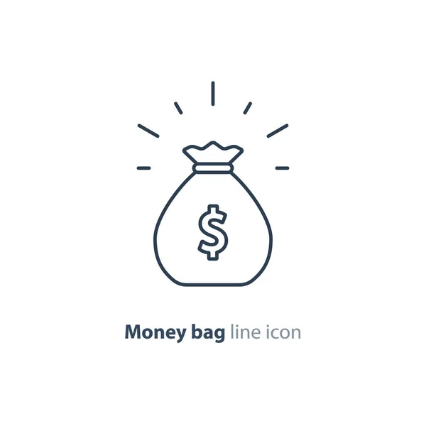 Sac d'argent, épargne financière, prix, icône de ligne mono — Image vectorielle