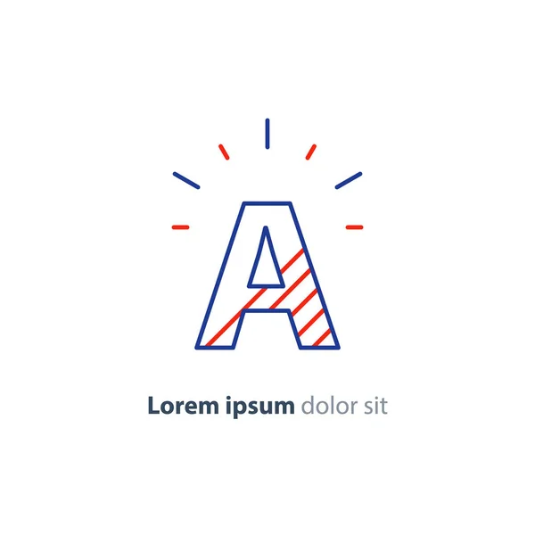 Carácter del alfabeto A, letra de rayas simples, icono lineal azul rojo — Vector de stock