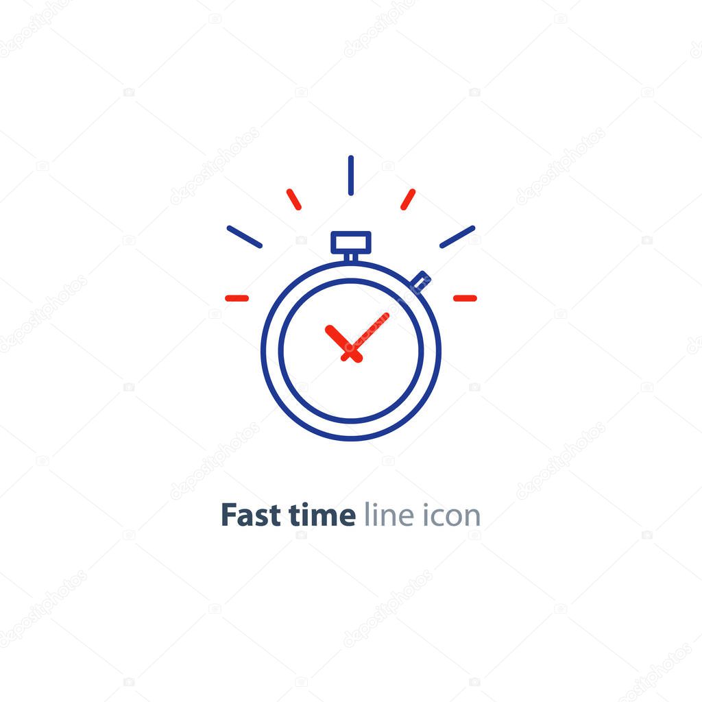 Fast time stop watch, last minute count down, limited offer, speed hour vector line icon
