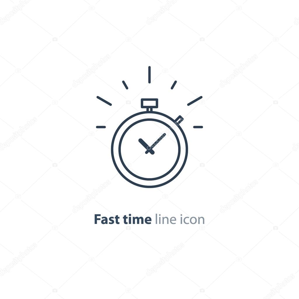Fast time stop watch, last minute count down, limited offer, speed hour vector line icon