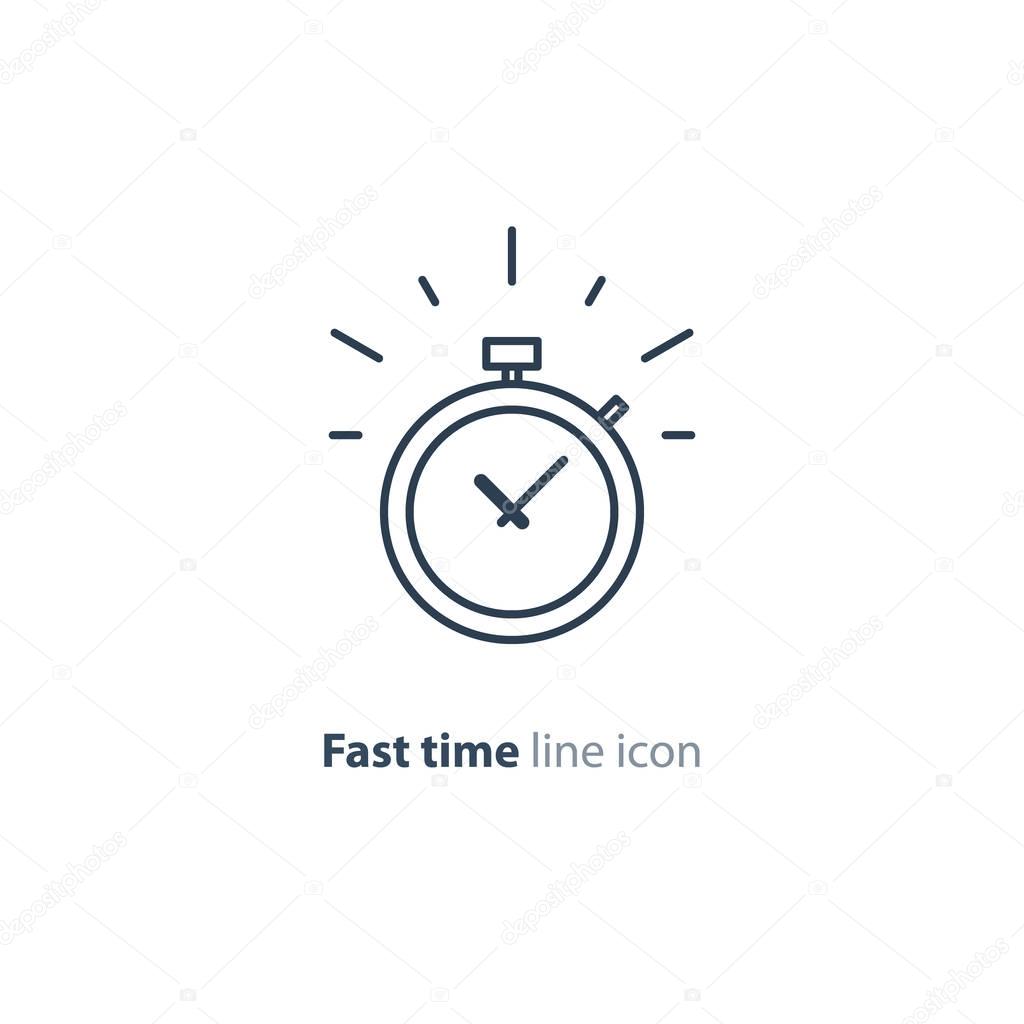 Time limit concept, fast delivery services linear icon, ringing timer