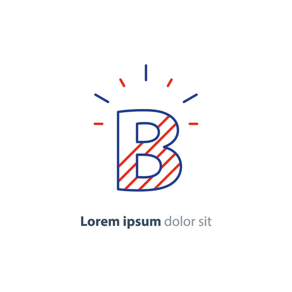 Carácter del alfabeto B, letra de rayas simples, icono lineal azul rojo — Vector de stock