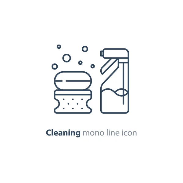 Conjunto de objetos de saneamiento, artículos y servicios de limpieza, iconos de línea — Archivo Imágenes Vectoriales