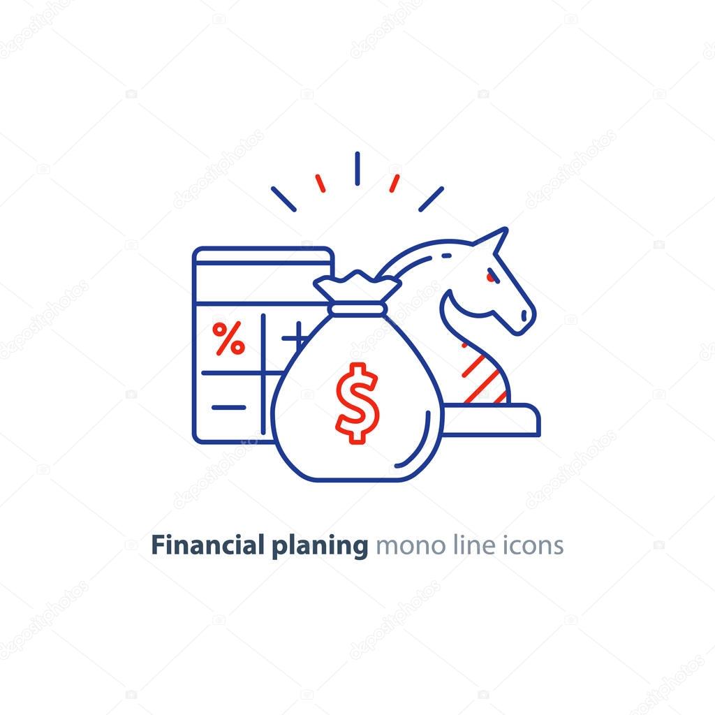 Audit services, financial consulting, money investment strategy idea, line icon