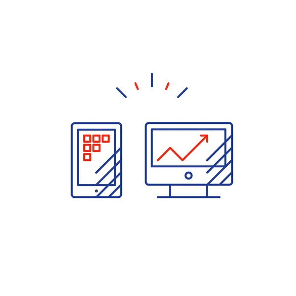 Negocios en línea de Internet, promoción de Internet, icono de línea de dispositivo — Vector de stock