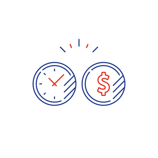 长期限的投资计划、 时间和金钱硬币线图标 — 图库矢量图片