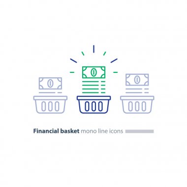 Financial basket, investment portfolio concept, budget plan, revenue increase, line icon clipart