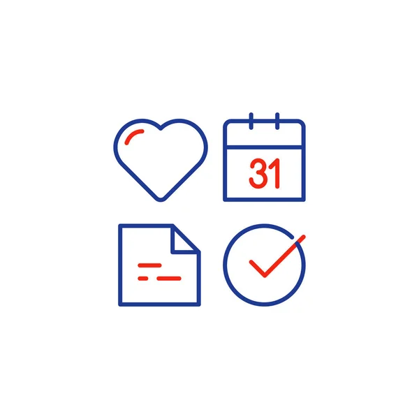 Icône de ligne de test cardiaque, ensemble d'icône d'examen de santé — Image vectorielle