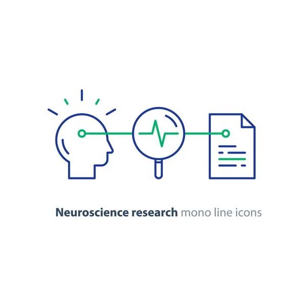 Logotipo do conceito de neurociência e psicologia, pesquisa científica, documento em papel e lápis — Vetor de Stock