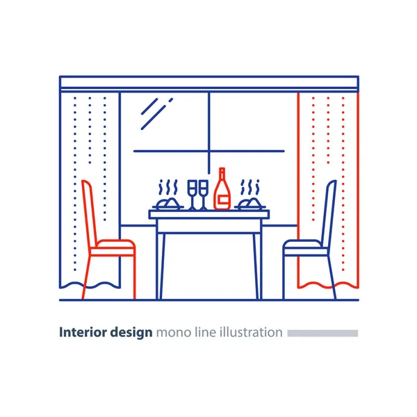 Diseño de interiores, comedor en casa, mesa y dos sillas — Vector de stock