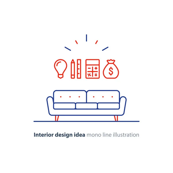 Solución de diseño de interiores, iconos de planificación de renovación del hogar — Vector de stock