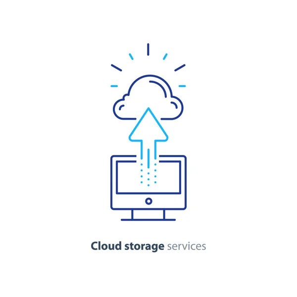 Online cloud storage, data aggregation concept line icon — Stock Vector