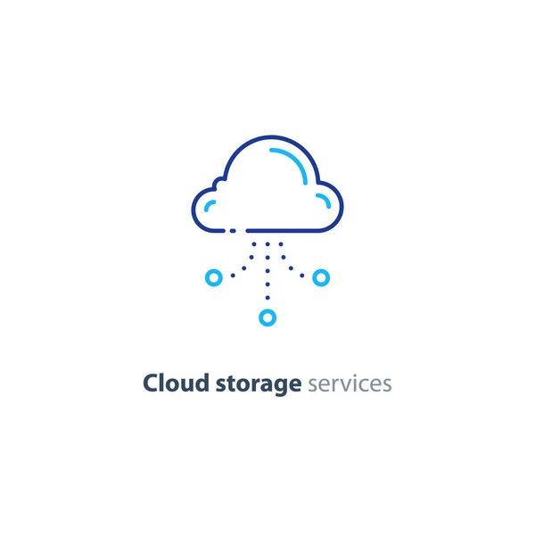 Online cloud storage, data aggregation concept line icon — Stock Vector