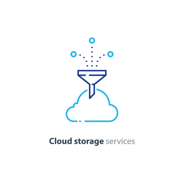 Online cloud storage, data aggregation concept line icon — Stock Vector