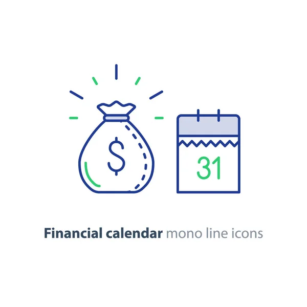 Zahlungstag, Finanzkalender-Symbol, Einkommensdividende, langfristige Investition — Stockvektor