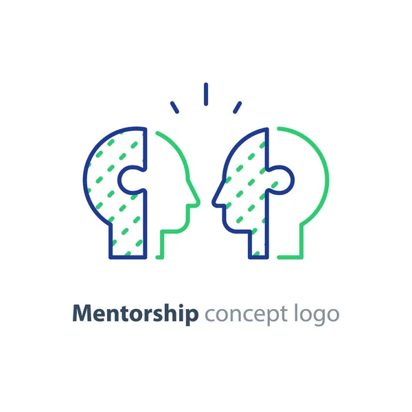 Mentor, koncepcja, dwie boczne głowy ikona, psychologii ludzkiej interakcji — Wektor stockowy