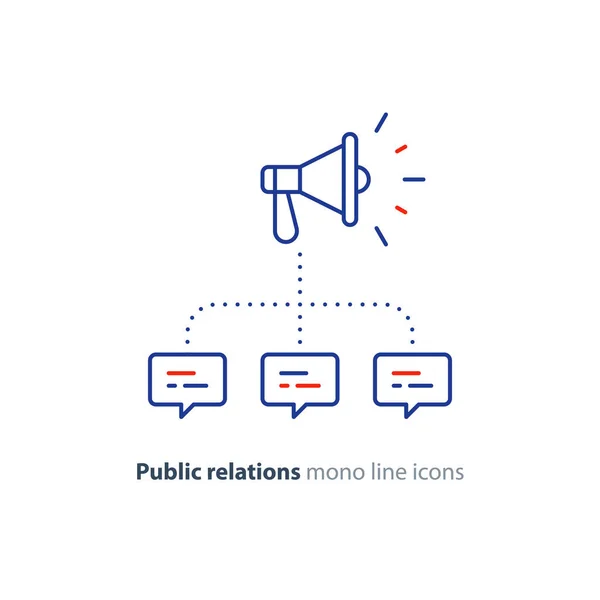 Public relations koncept, megafon ploché ikony, reklamní propagace — Stockový vektor