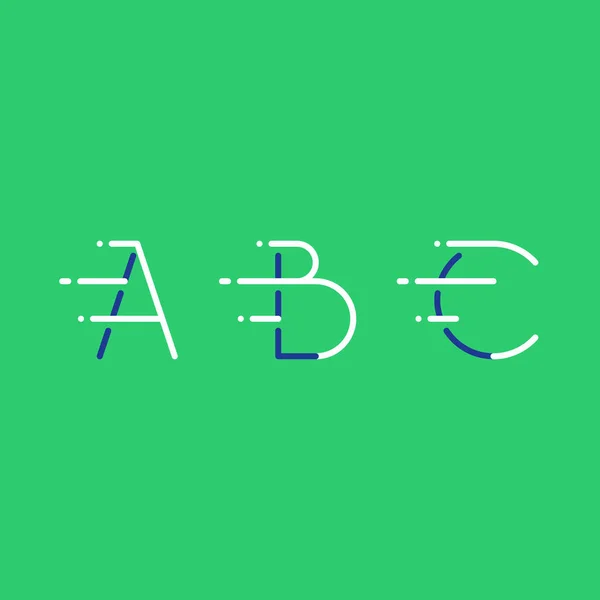 Dynamiczne liter A, B i C w ruchu, ozdobny typu szybki serwis — Wektor stockowy