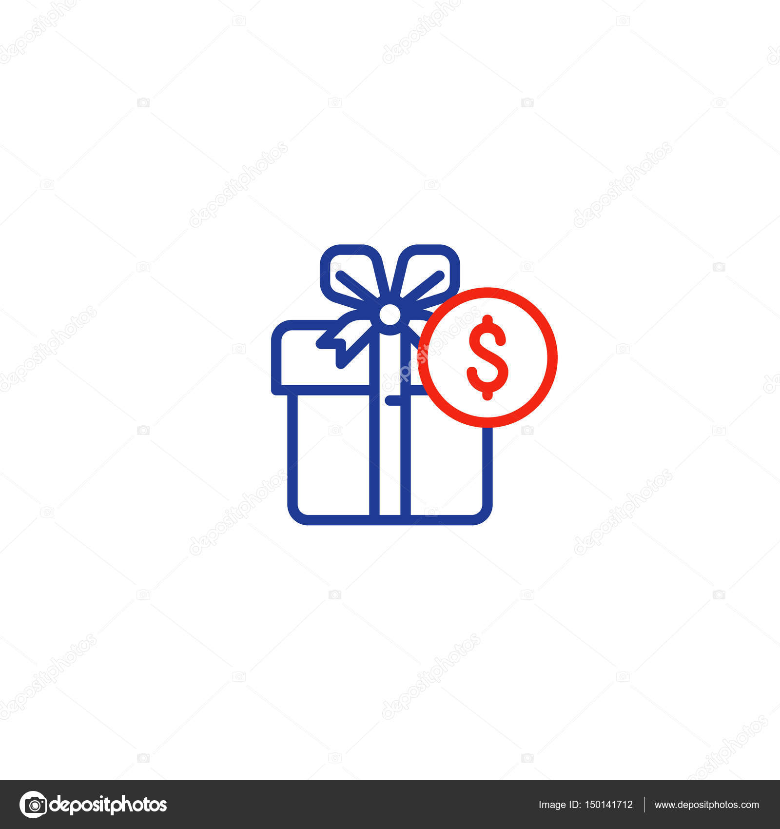 ギフト ボックスのお金ライン アイコン、報酬概念、割引提供 ストックベクター ©Stmool 150141712