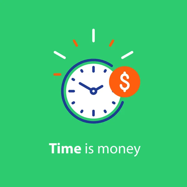 Concept financier, investissement en argent, le temps est l'icône de la ligne d'argent — Image vectorielle
