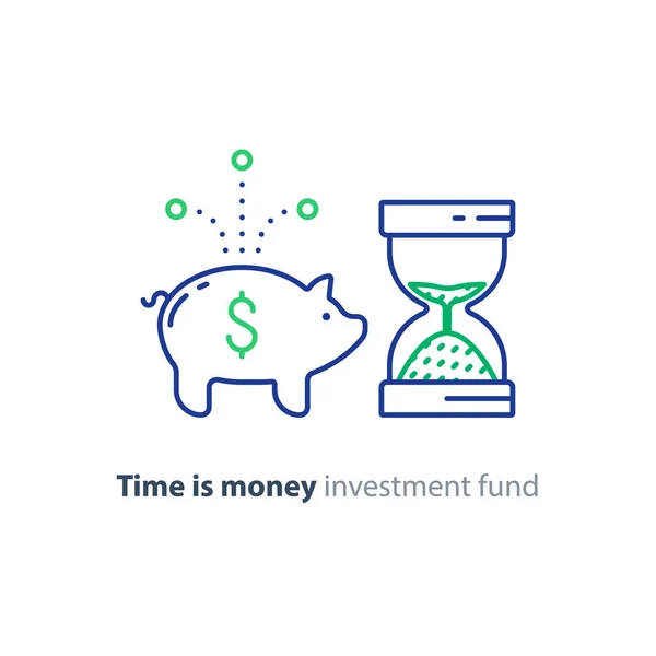 金融投資、貯金箱のお金、将来の貯蓄、予算の基金 — ストックベクタ