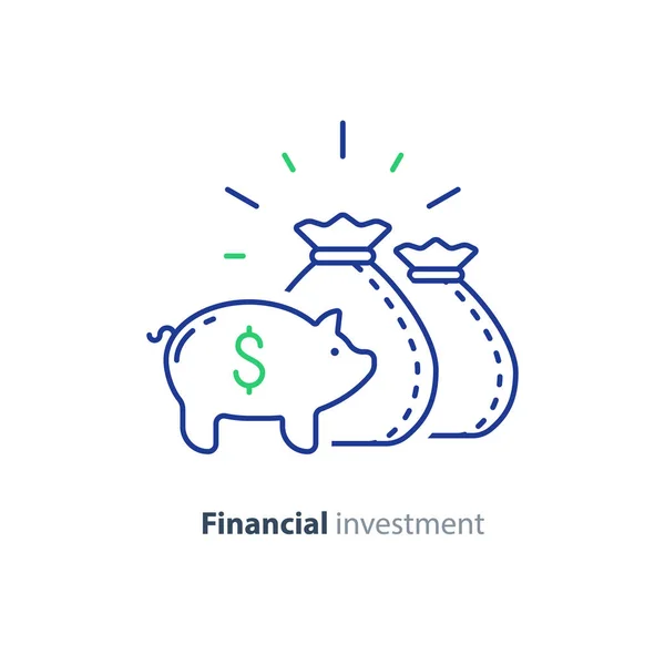 Investissement financier, argent tirelire, épargne future, fonds budgétaire — Image vectorielle