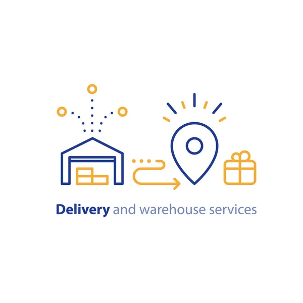 Delivery chain icon, order shipping, distribution warehouse services, relocation concept — Stock Vector