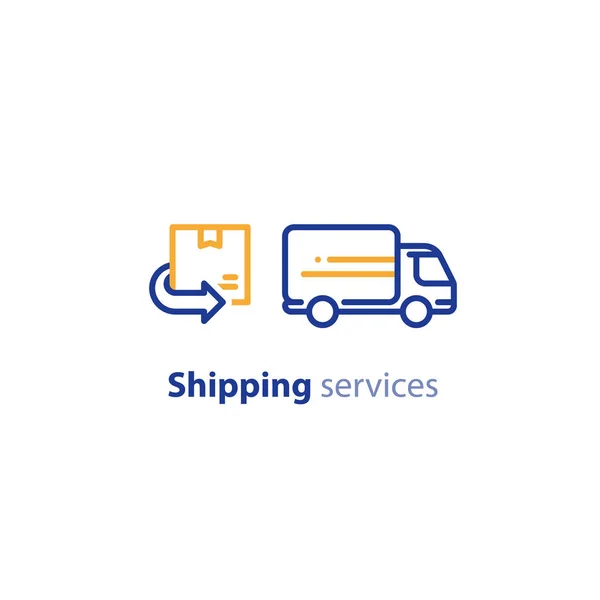 Icono de camión de entrega, envío de pedidos, servicios de distribución, concepto de reubicación — Vector de stock