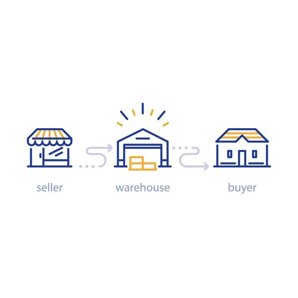 Distributiediensten, magazijn en transport, pictogramserie — Stockvector