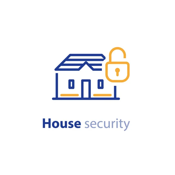 Concetto di sicurezza della casa, icona di blocco, servizi di guardia — Vettoriale Stock
