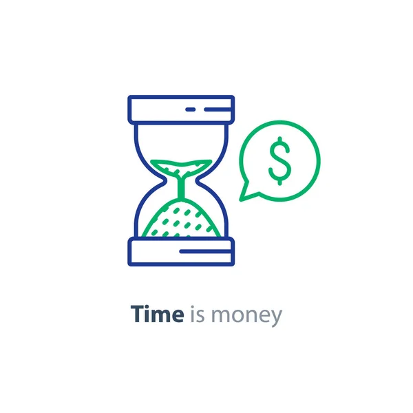 Οικονομικό consulting, η υπηρεσία παροχής συμβουλών επενδύσεων, χρόνος είναι χρήμα γραμμή εικονίδιο — Διανυσματικό Αρχείο