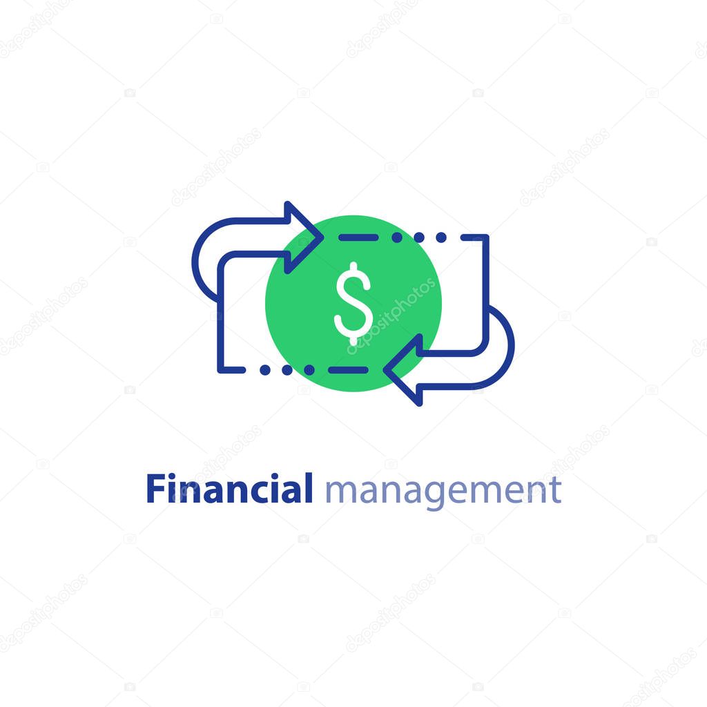 Financial services, cash back concept, money refund, return on investment, savings account, currency exchange, vector line icon