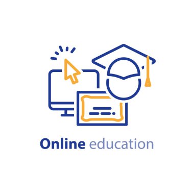 Online Eğitim kavramı satır simgeler, kurslar, uzak öğrenme internet eğitim