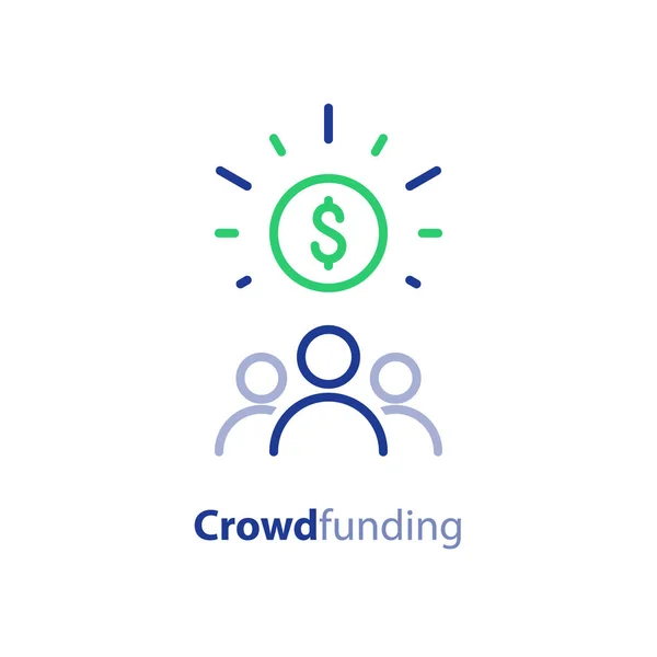 Don d'argent, icône de la ligne de financement participatif, concept d'investissement et de consolidation — Image vectorielle