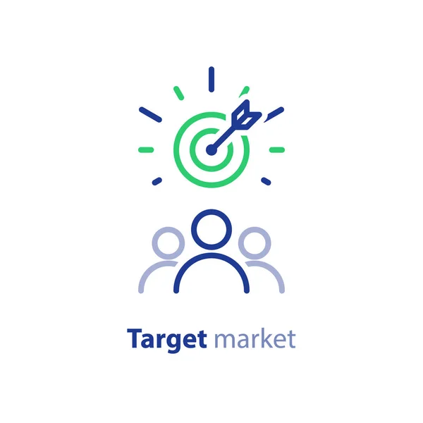 타겟 고객, 마케팅 연구, 홍보 컨셉, 라인 아이콘 — 스톡 벡터