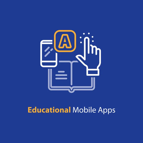 Application smartphone pour l'apprentissage, application mobile éducative, icône de ligne — Image vectorielle