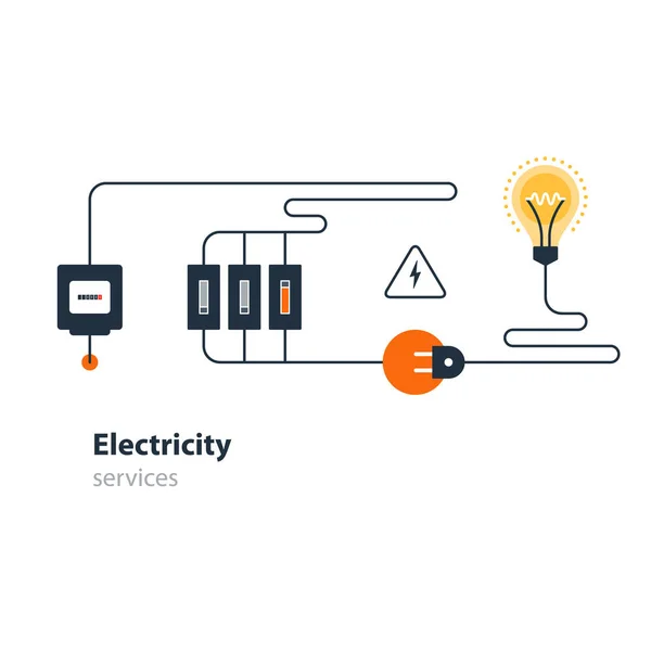 Połączenie elektryczne, usługi elektryczne i dostaw, oszczędność energii — Wektor stockowy