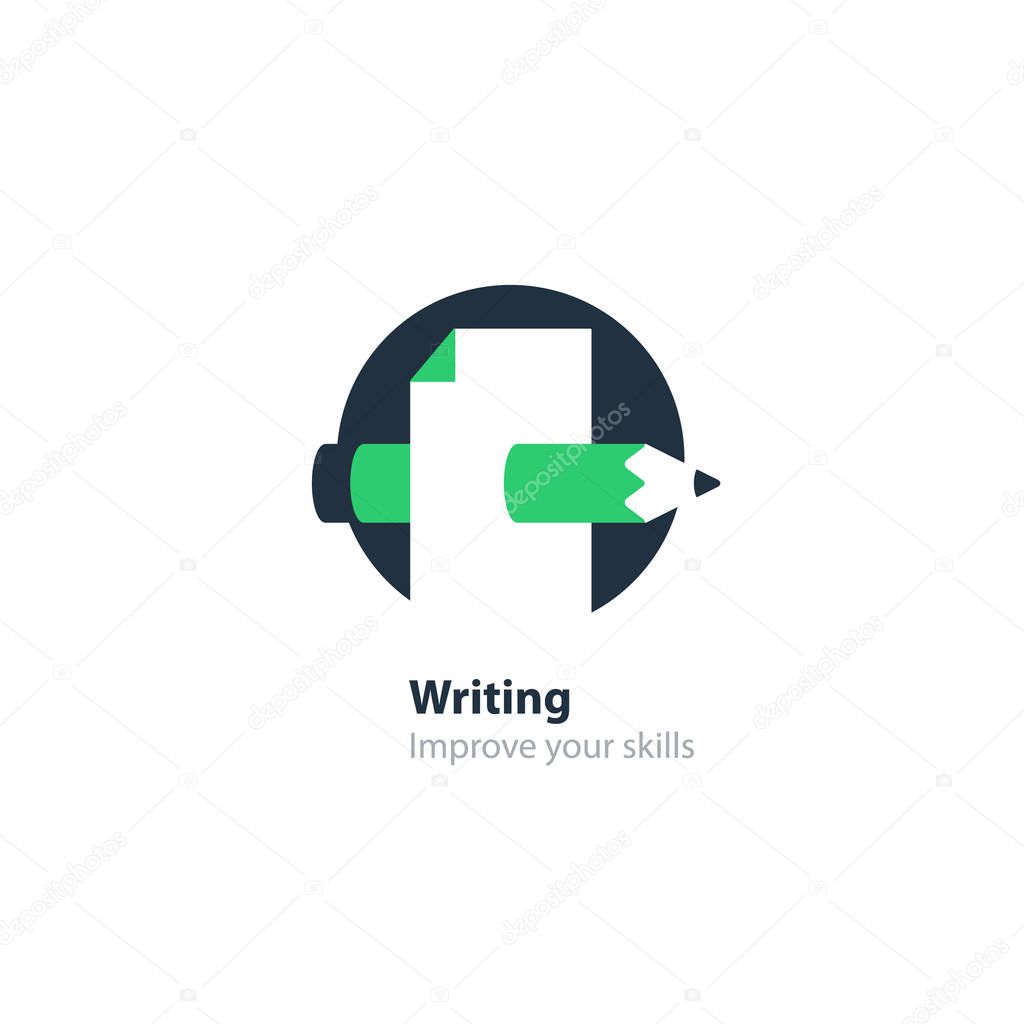 Writing education concept icon. Creative story tellig. Flat design vector illustration