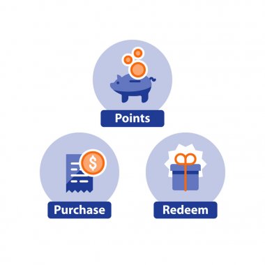 Loyalty program concept, earn points, win gift, shopping incentive, flat icons clipart