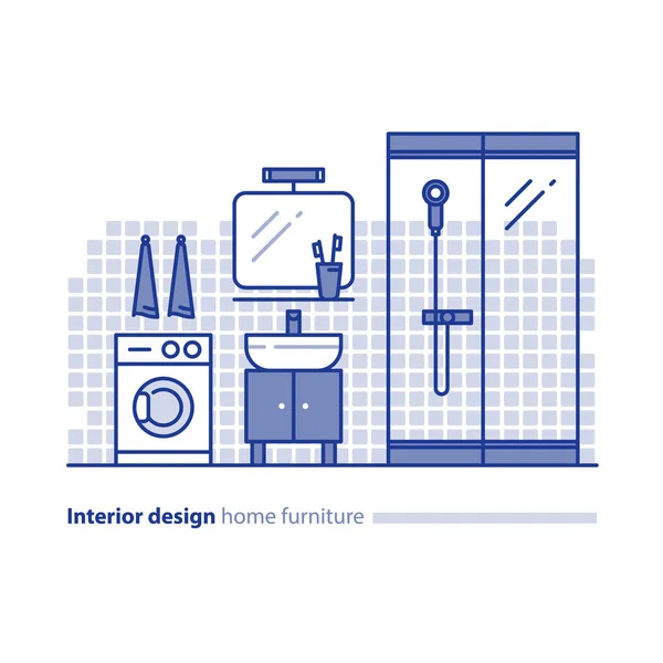 Solución de muebles de baño, proyecto de diseño de interiores, idea de mejoras para el hogar — Vector de stock