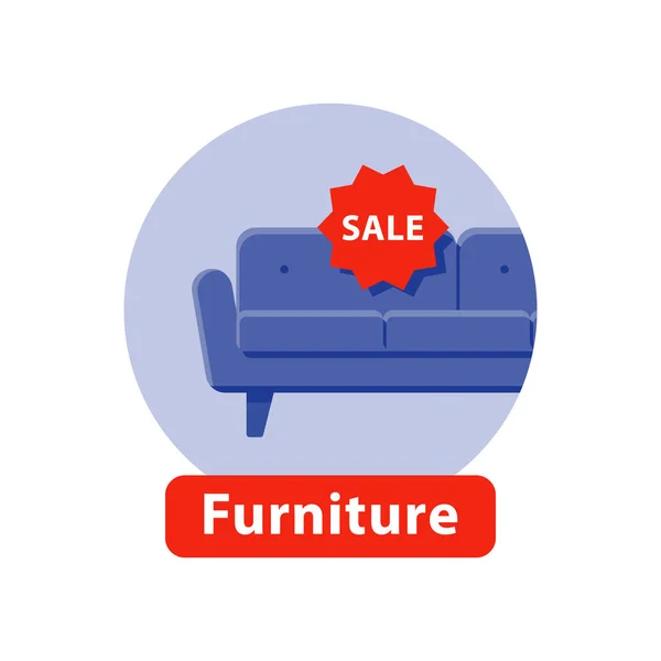 Ofertă specială de mobilier, canapea cu discount, concept de vânzare, ilustrație plată — Vector de stoc