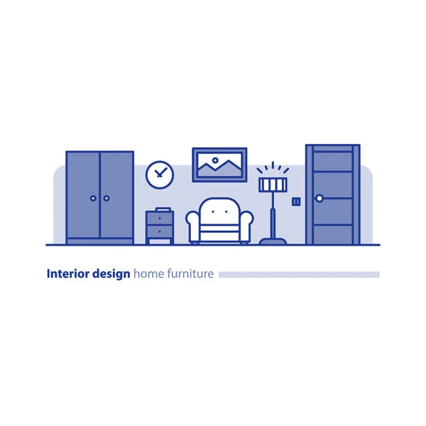 Furniture arrangement in living room, simplicity concept, comfortable home, modern interior design — Stock Vector