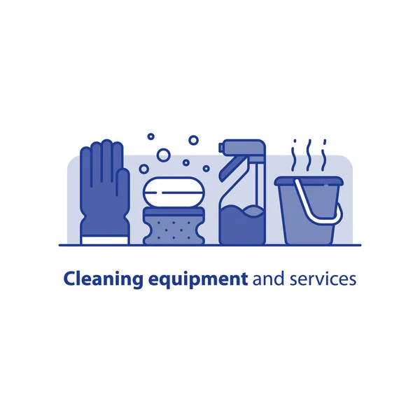 Household equipment, cleaning services, domestic chores, vector icons — Stock Vector