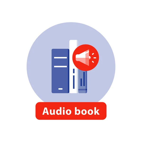 Luister literatuur, audio-boek vlakke pictogram, opende boek, vectorillustratie — Stockvector