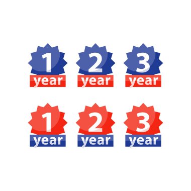 Garanti etiketi, bir iki üç yıl garanti, vektör düz simgesi