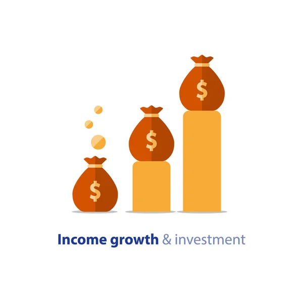 Planificación de fondos presupuestarios, crecimiento empresarial, gráfico de ingresos, gráfico de ingresos, ilustración vectorial — Vector de stock