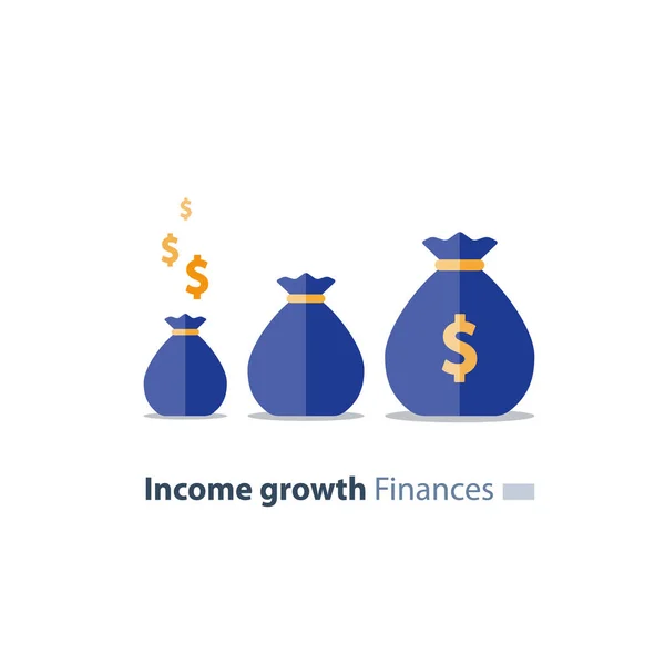Fondsenwerving concept, toekomstige investeringen, tijd is geld, pensioenfonds, leeftijdsontslag finance, Geldzak, vector pictogram — Stockvector